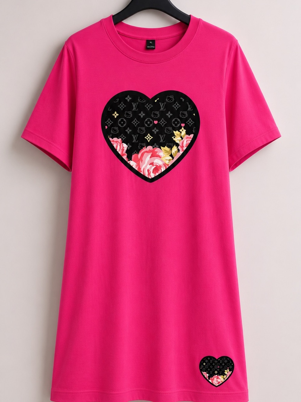 Hot Pink Heart Graphic T Shirt Dress